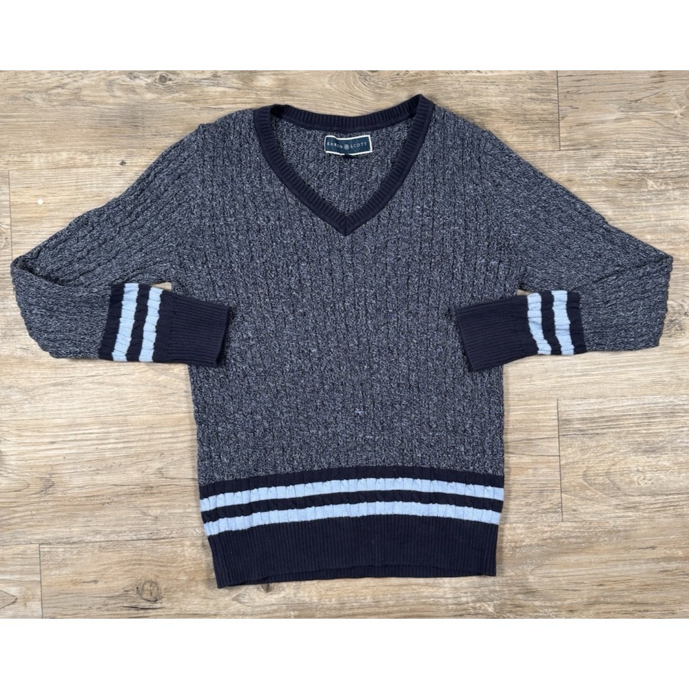 Karen Scott Women's Size Small Blue‎ Cable Knit V-neck  Sweater